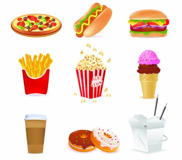 Set Of Vector Cartoon Foods Icons