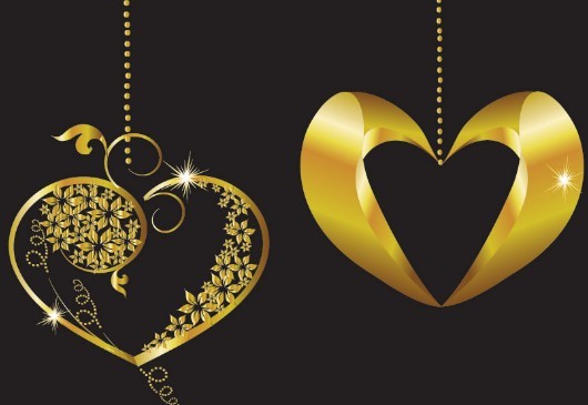 Vector Gold Heart Pendants For Valentine's Day 02