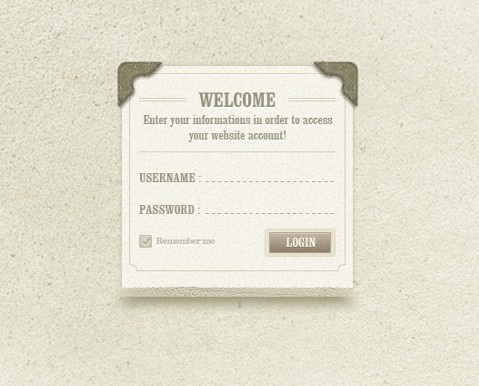 Vintage Login Form Widget PSD