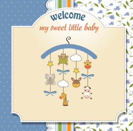 Elegant Cute Cartoon Baby Card Cover Vector 04