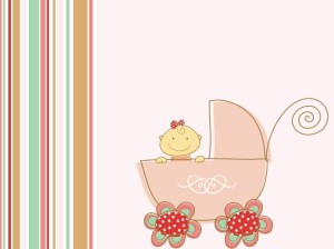 Pink Cartoon Baby In the Baby Carriage Illustration Vector