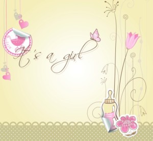 Vector Cartoon Pink Baby Card Design