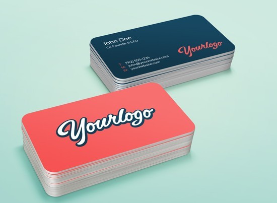 Blue and Red Stack Business Cards PSD Mockup