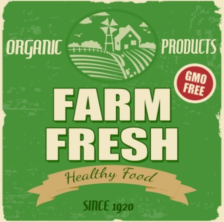 Vintage Farm Fresh Healthy Food Sticker Vector