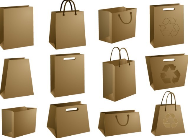 Set Of Recyclable Kraft Shopping Bags Vector