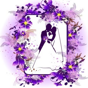 Vector Wedding Photo Frame with Purple Floral Border