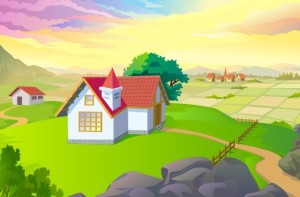 Cartoon Village Landscape Vector