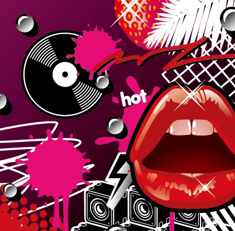 Lips and Vinyl Music Background Vector