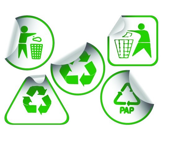 Set of Green Recycling Concept Stickers Vector 02