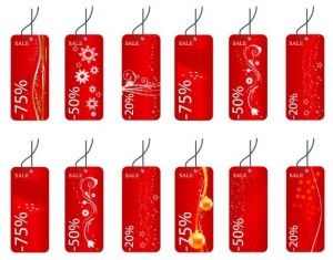 Set Of Red Price & Discount Tags with Floral Backgrounds Vector