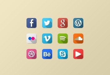 12 Mini Flat Social Icons PSD