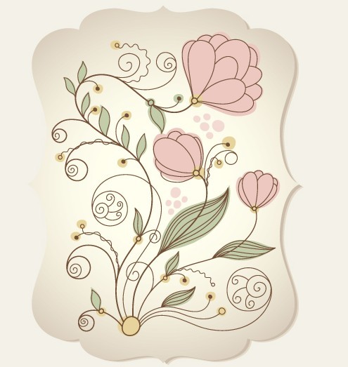 Graceful Classic Flower Label Vector