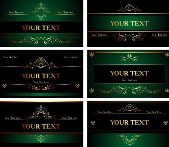 Set Of Vector Green Cards with Golden Floral Ornaments