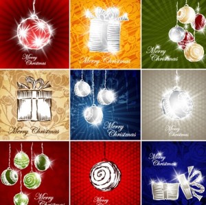 Set Of Vector Hand Drawn Merry Christmas Card Designs