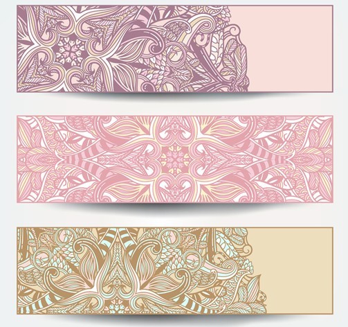 Free Set Of Vector Vintage Banners with Floral Pattern 