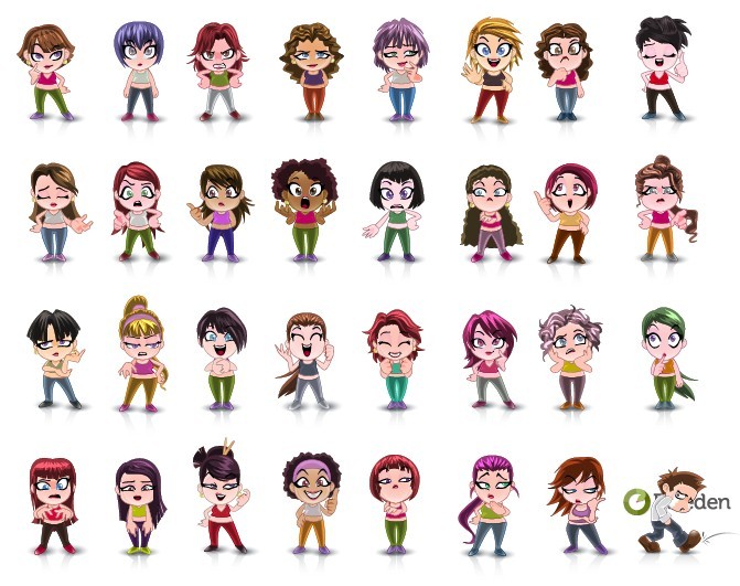 Cartoon Women and Men Icons Set Vector