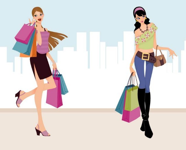 City Shopping Girls Vector Illustraction