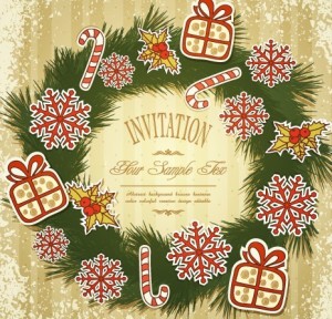 Vintage Merry Christmas Invitation Card Ornaments Vector 01