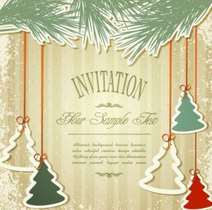 Vintage Merry Christmas Invitation Card Ornaments Vector 03