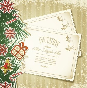 Vintage Merry Christmas Invitation Card Ornaments Vector 05