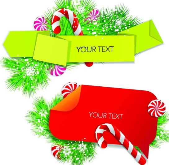 Colored Ribbon Label with Christmas Ornaments Vector 01