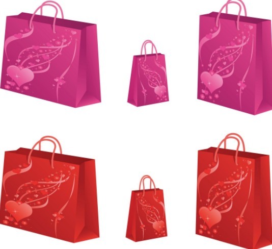 Red and Pink Love Heart Shopping Bags Vector