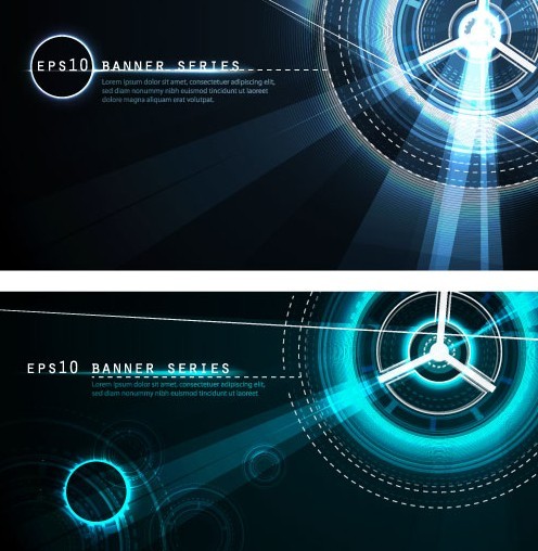 script font banner with with Circles Of Blue Set Dark Free Technology Banners