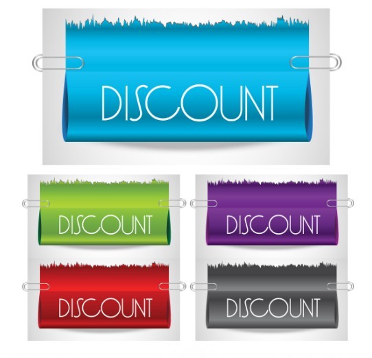 Set Of Rolled Up Discount Labels with Paperclips Vector