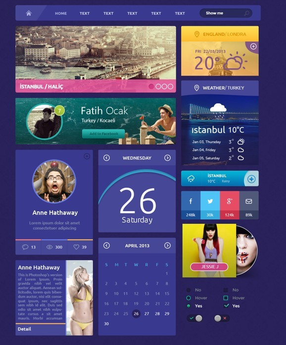 Flat Purple Web UI Kit PSD