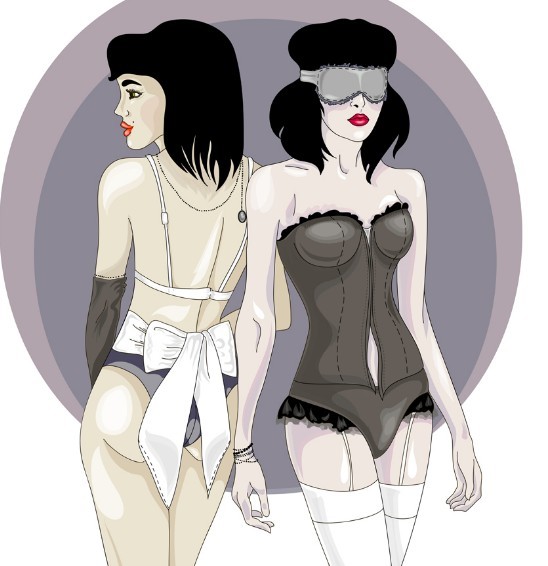 Vector Illustration Of Vintage Women with Sexy Tight Underwear