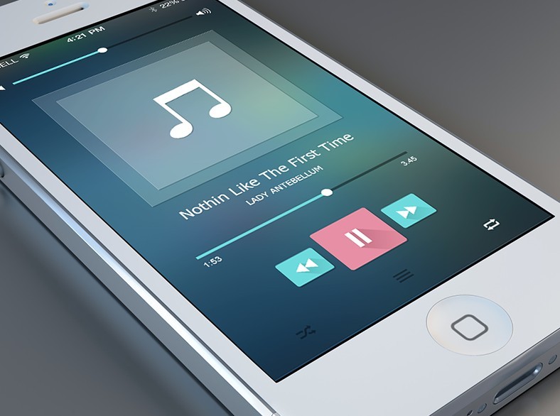 Flat Music Player Interface For iPhone PSD