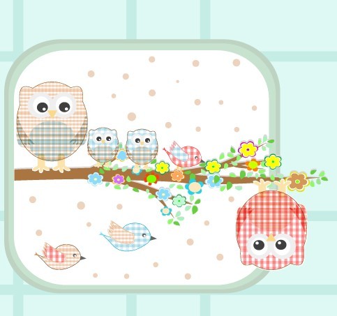 Vector Illustration Of Cute Owls with Hearts 02