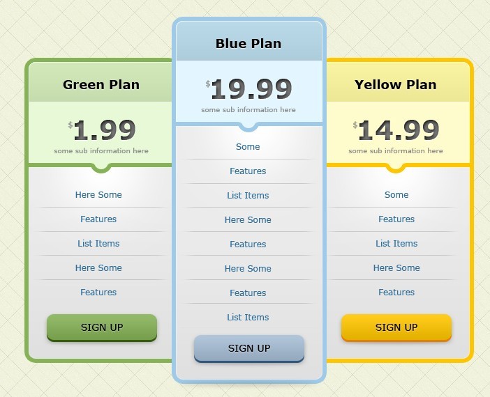 Flat Pricing Table Design Template PSD