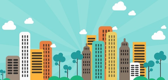 Flat Styled Abstract City PSD Vector