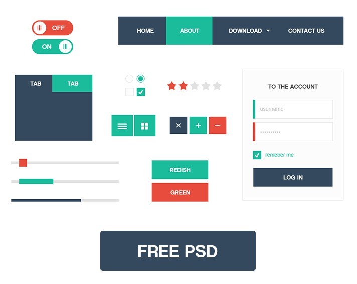 Minimal Flat Styled UI Kit PSD