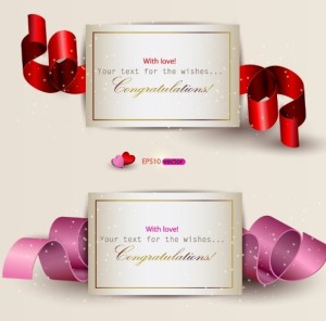 Romantic Congratulation Cards with Ribbons Vector