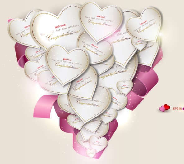 Romantic Heart Label with Pink Ribbon Vector