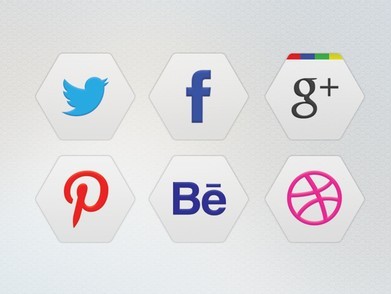 6 Hexagon Social Icons PSD