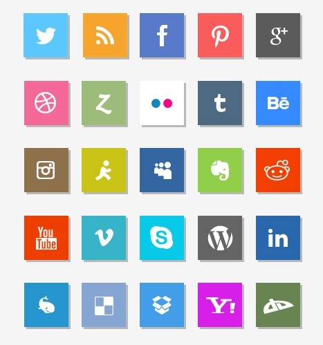 25 Minimal Social Icons with Shadows PSD