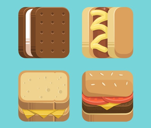 4 Flat Food Icons Vector