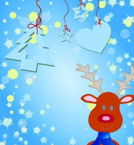 Cartoon Christmas Elk and Snowflakes Background Vector 05