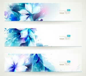 Set Of Vector Blue Flower Splash Banners