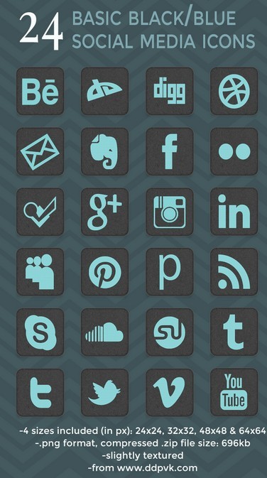 Dark and Blue Rounded Social Media Icon Set