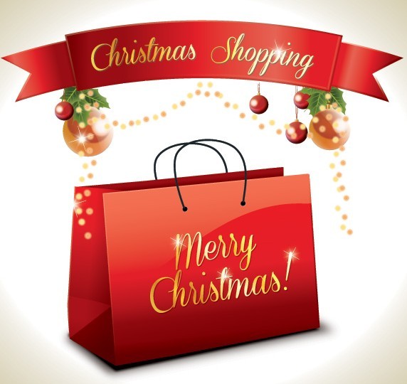 Red Christmas Shopping Bag Vector