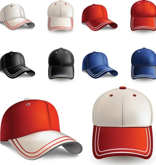 Set Of Colored Baseball Cap Templates Vector 01