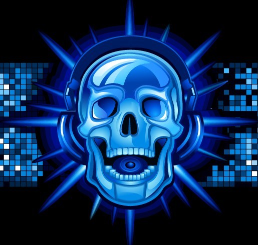 Creative Blue Skull Listening To The Music Vector