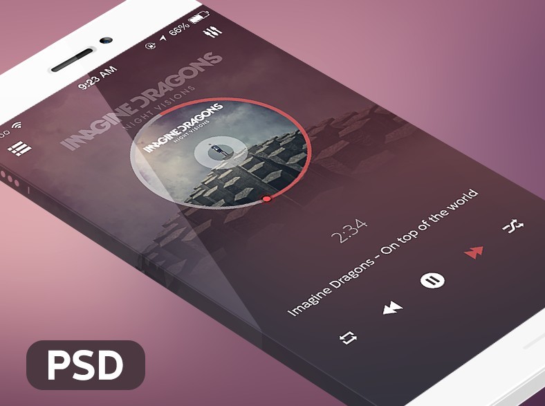 Dark Music Player For iPhone 6 PSD