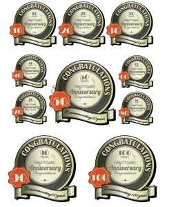 Set Of Circular Congratulations Labels with Ribbons Vector