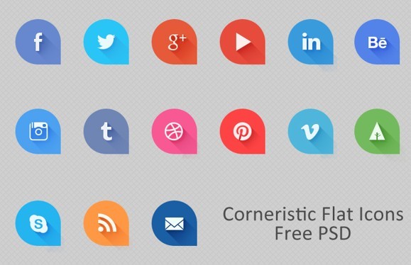 Flat Corneristic Social Media Icons PSD