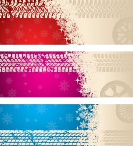 Set Of Colored Tire and Tire Print Banners Vector